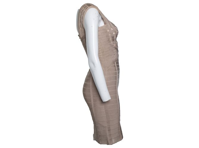 Herve Leger, vestido bodycon bege - vista 4