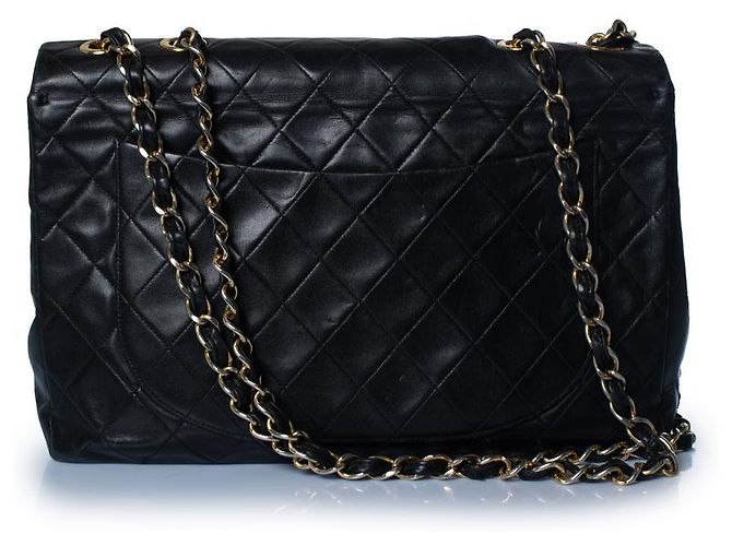 Chanel, Gesteppte XL Vintage Klappentasche Schwarz Golden - Ansicht 4