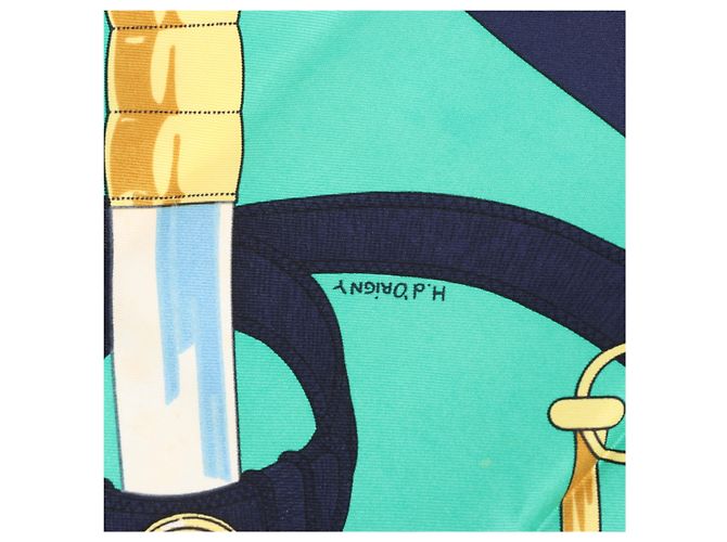 Hermès Carré 90 "Eperon d'or" Seidentuch in Marineblau - Ansicht 11