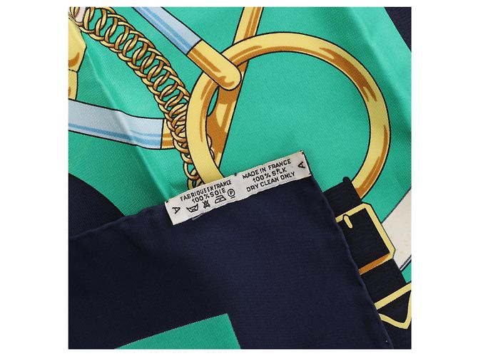 Hermès Carré 90 "Eperon d'or" Seidentuch in Marineblau - Ansicht 15