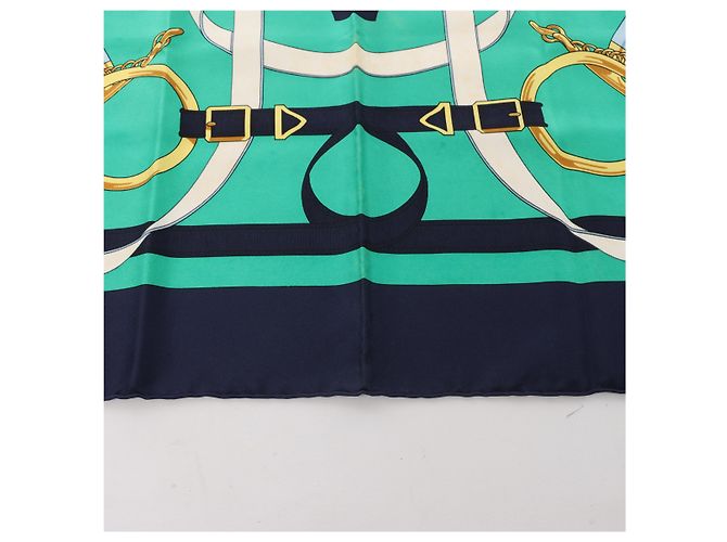 Hermès Carré 90 "Eperon d'or" Seidentuch in Marineblau - Ansicht 7