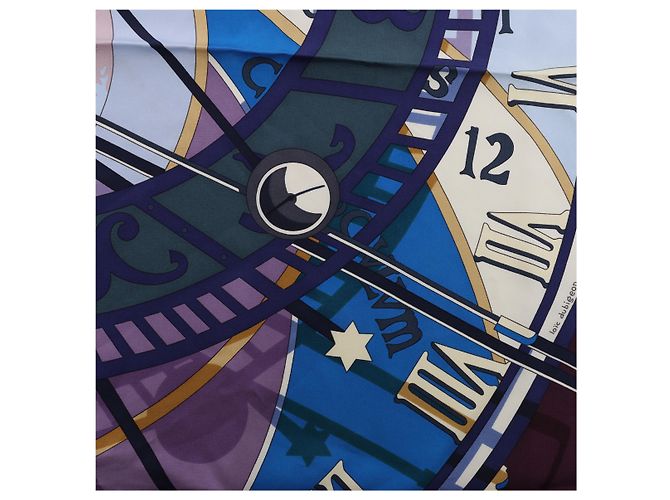Hermès Carré 90 "MECANIQUE DU TEMPS" Silk handkerchief in Blue - view 13