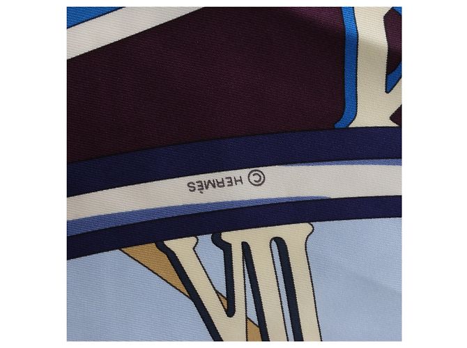 Hermès Carré 90 "MECANIQUE DU TEMPS" Silk handkerchief in Blue - view 14