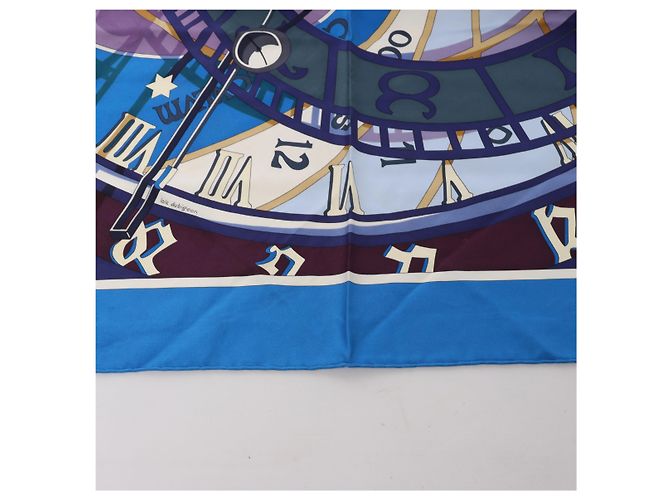 Hermès Carré 90 "MECANIQUE DU TEMPS" Silk handkerchief in Blue - view 4