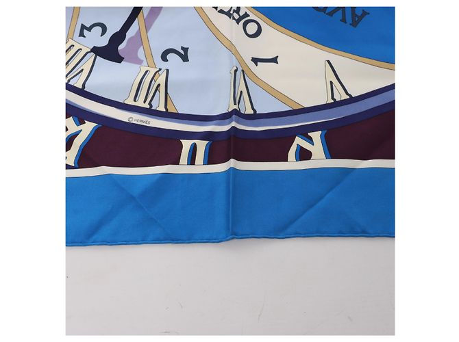 Hermès Carré 90 "MECANIQUE DU TEMPS" Silk handkerchief in Blue - view 6