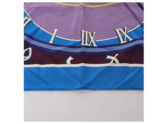 Hermès Carré 90 "MECANIQUE DU TEMPS" Silk handkerchief in Blue - view 7