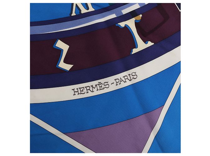 Hermès Carré 90 "MECANIQUE DU TEMPS" Silk handkerchief in Blue - view 8