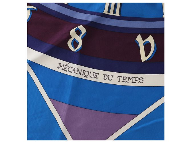 Hermès Carré 90 "MECANIQUE DU TEMPS" Silk handkerchief in Blue - view 9
