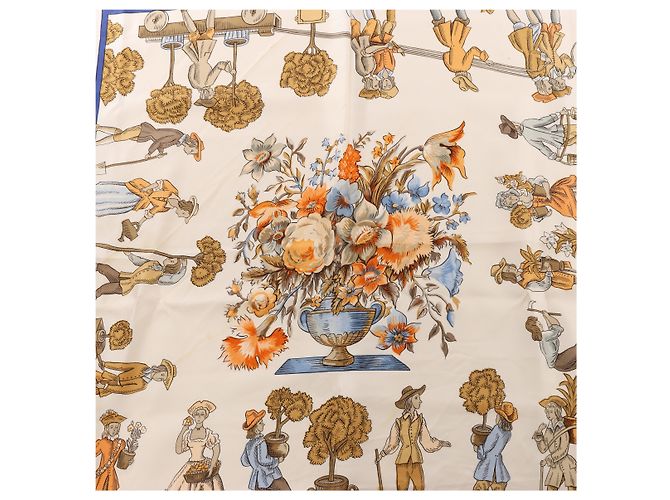 Garden Hermès Carré 90 "Les Jardiniers du Roy" Foulard di seta Blu - vista 12