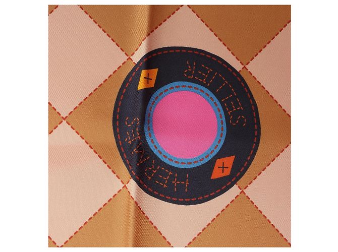 Hermès Carré 90 Double Face "Tapis de Selle" Silk handkerchief in Orange - view 8