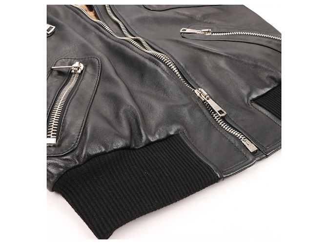 Giacca Biker Dolce & Gabbana in pelle nera e leopardata, Taglia 38 Nero - vista 13