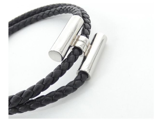 Hermès Hermes Tourni Tresse Armband Schwarz Silber - Ansicht 3