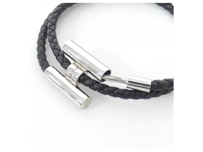 Hermès Hermes Tourni Tresse Armband Schwarz Silber - Ansicht 5