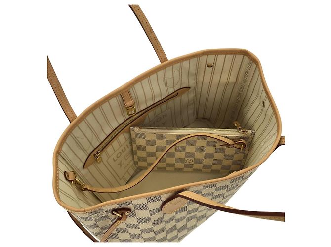 Borsa Louis Vuitton Damier Azur Neverfull PM Bianco Blu - vista 6