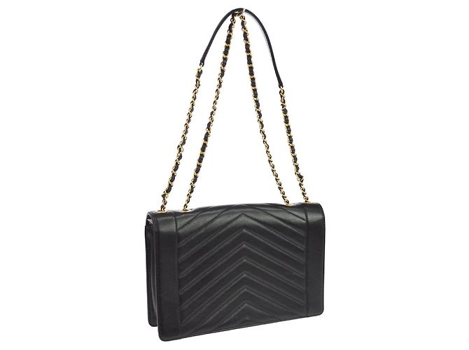 Chanel Reversed Flap Chevron Lambskin Medium Preto - vista 2