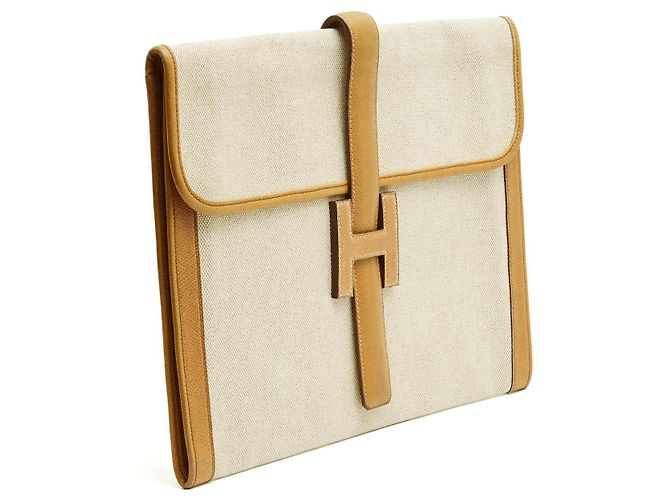 Hermès Pochette Jige GM in Pelle Gold e Canvas, 1979 Marrone Beige - vista 2