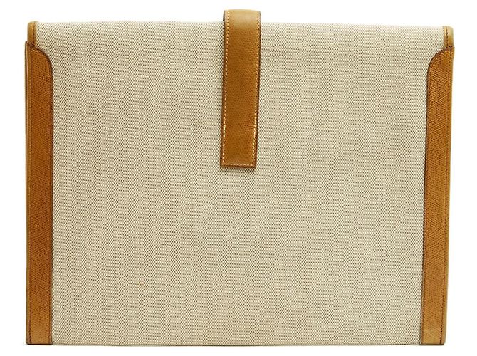 Hermès Pochette Jige GM in Pelle Gold e Canvas, 1979 Marrone Beige - vista 3