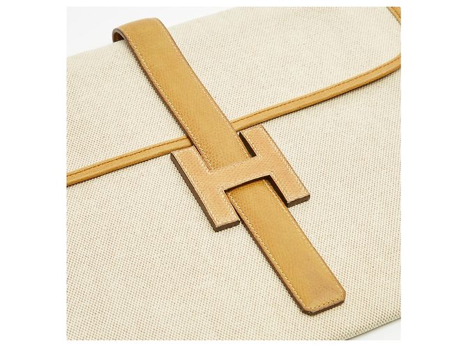 Hermès Pochette Jige GM in Pelle Gold e Canvas, 1979 Marrone Beige - vista 4