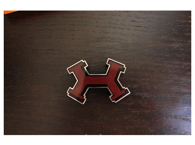Hermès Street Belt Buckle in Silver-tone Metal, Burgundy & Black Dark red - view 4