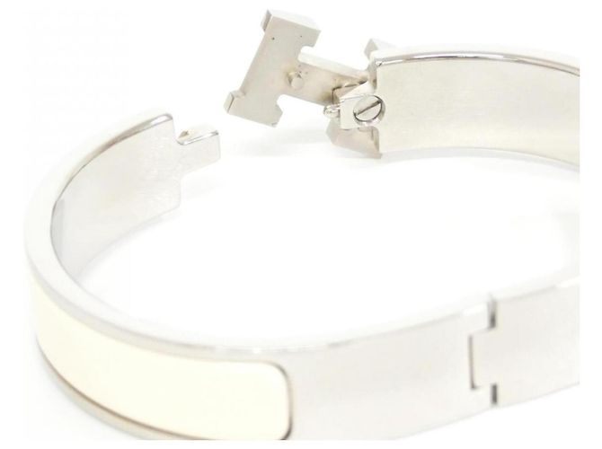 Hermès Bracelet Charmes Hermes Click H PM Argenté Beige - vue 5