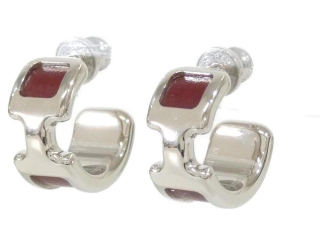 Hermès Orecchini Hermes Olympe PM Stud Earrings Argento Rosso - vista 2