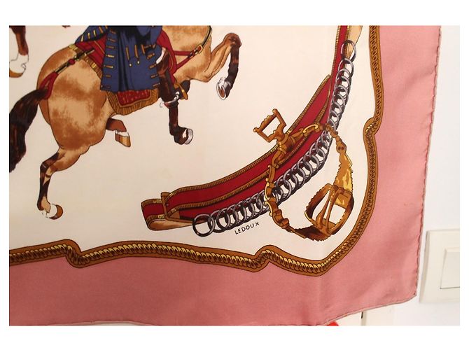 Hermès Carré Reprise Seta Rosa Bianco Marrone Rosso Beige - vista 4