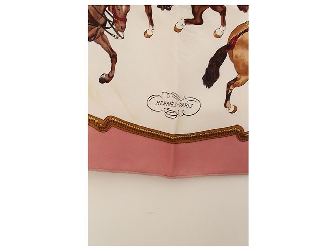 Hermès Carré Reprise Seta Rosa Bianco Marrone Rosso Beige - vista 5