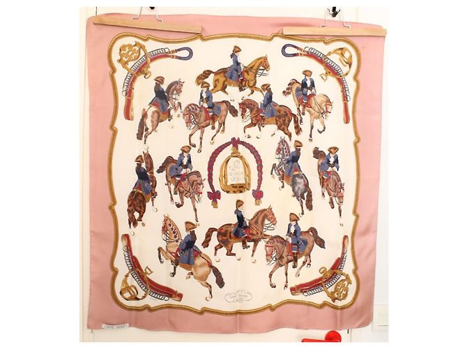 Hermès Carré Reprise Seta Rosa Bianco Marrone Rosso Beige - vista 7
