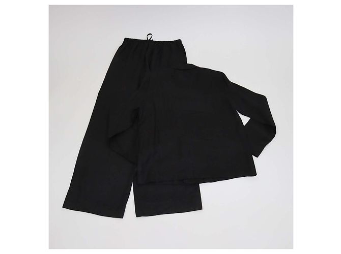Autre Marque Set Camicia a Maniche Lunghe in Lino Nero e Pantaloni Aurelia 12 Storeez - vista 3