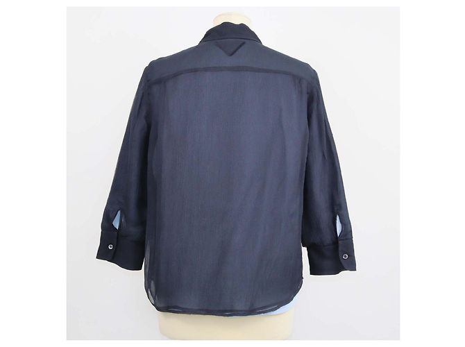 Camisa de gasa de seda azul marino con manga tres cuartos Prada - vista 3