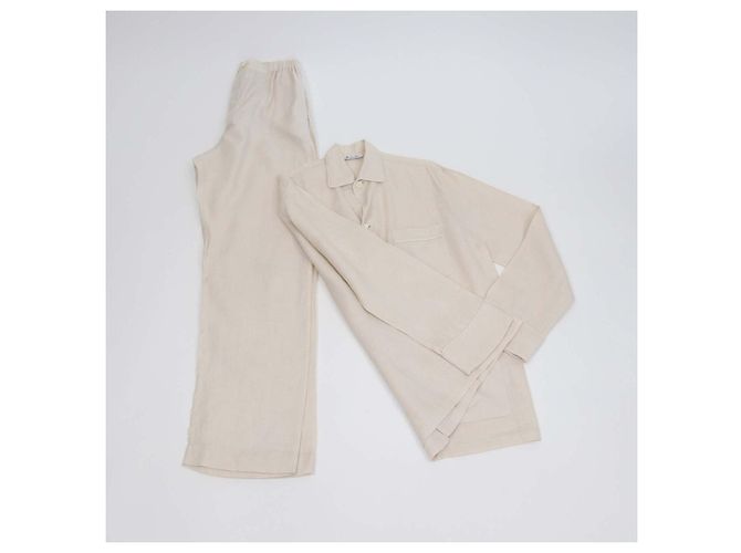 Ensemble Chemise de Pyjama Pian et Pantalon Britton Loro Piana Clear Oyster Linen Écru - vue 2