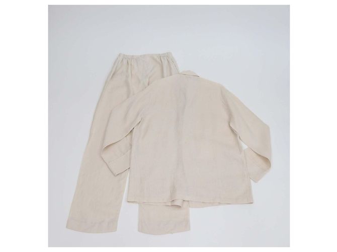 Ensemble Chemise de Pyjama Pian et Pantalon Britton Loro Piana Clear Oyster Linen Écru - vue 3