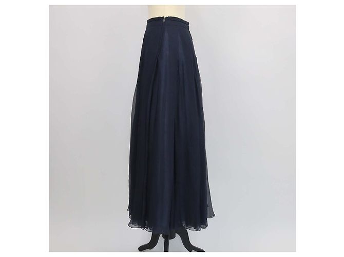 Prada plissierter Maxirock aus Seidenchiffon in Navyblau Marineblau - Ansicht 2