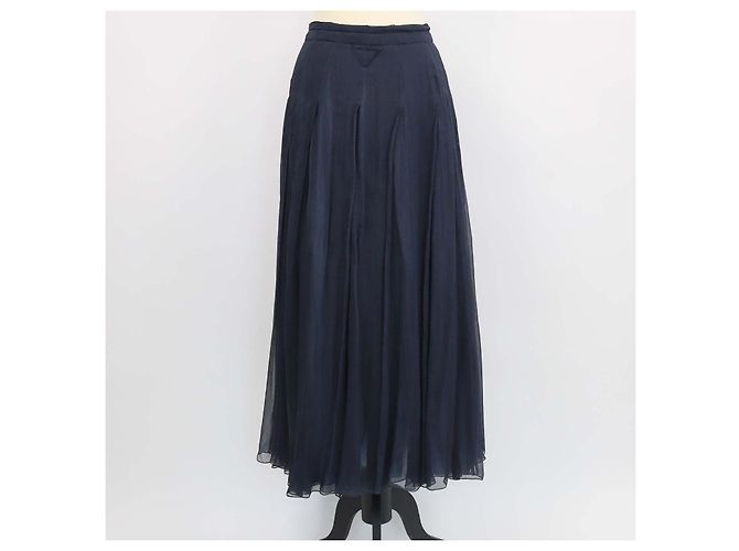 Prada plissierter Maxirock aus Seidenchiffon in Navyblau Marineblau - Ansicht 3