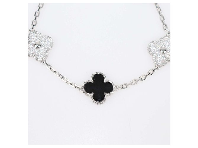 Van Cleef & Arpels Bracciale Vintage Alhambra 5 Motivi in Oro Bianco 18K Onice e Diamanti Nero D'oro - vista 3