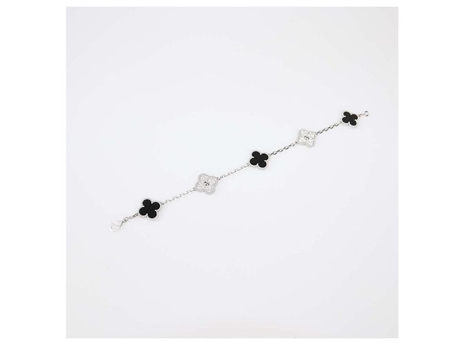 Van Cleef & Arpels Bracciale Vintage Alhambra 5 Motivi in Oro Bianco 18K Onice e Diamanti Nero D'oro - vista 4