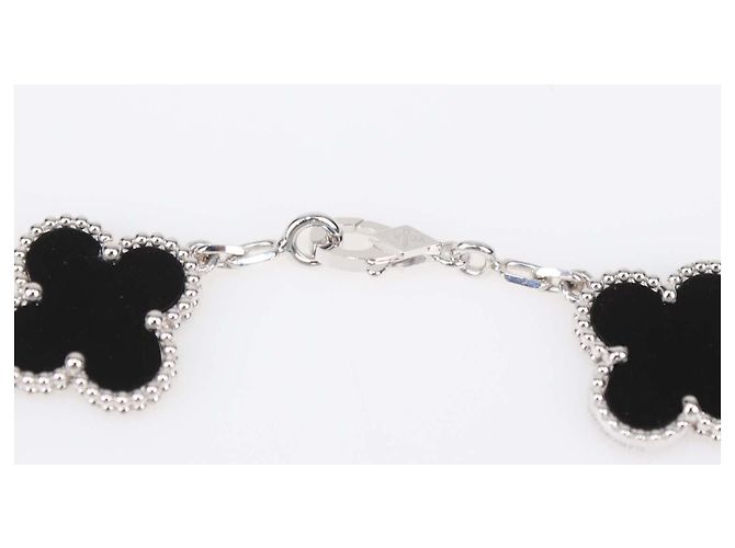 Van Cleef & Arpels Bracciale Vintage Alhambra 5 Motivi in Oro Bianco 18K Onice e Diamanti Nero D'oro - vista 5