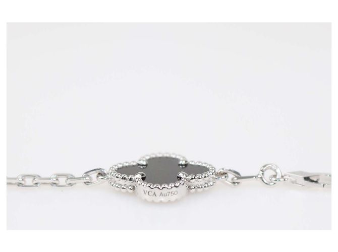 Van Cleef & Arpels Bracciale Vintage Alhambra 5 Motivi in Oro Bianco 18K Onice e Diamanti Nero D'oro - vista 6