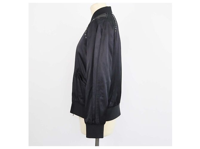 Valentino Black Blend Viscose Rockstud Zip Bomber Jacket - view 2