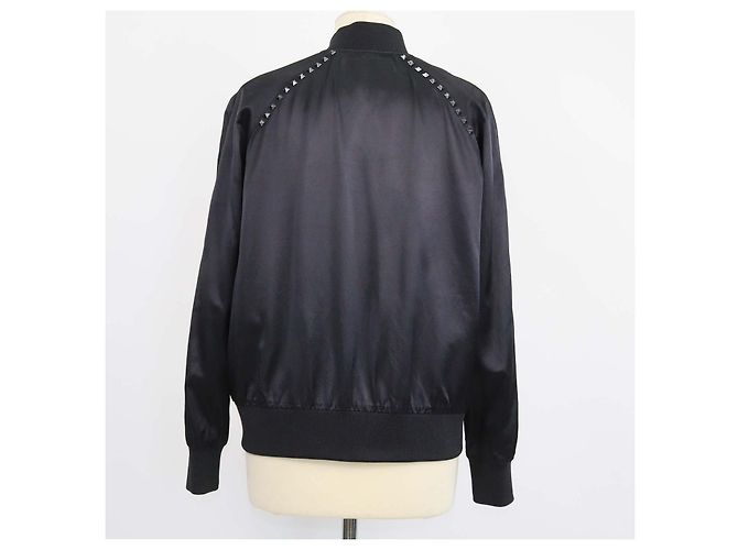 Valentino Black Blend Viscose Rockstud Zip Bomber Jacket - view 3