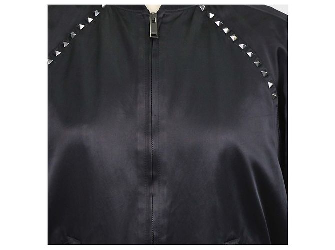 Valentino Black Blend Viscose Rockstud Zip Bomber Jacket - view 4