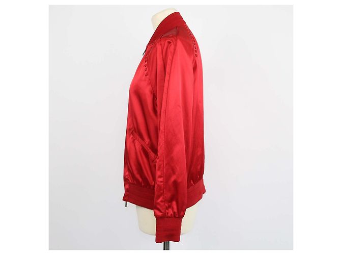 Valentino Red Blend Viscose Rockstud Zip Bomber Jacket - view 2