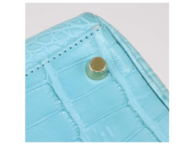 Hermès Borsa Kelly 32 Hermes Blue Saint-Cyr in Alligator Mississippi con Hardware Oro Blu chiaro - vista 10