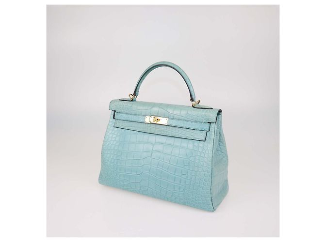 Hermès Borsa Kelly 32 Hermes Blue Saint-Cyr in Alligator Mississippi con Hardware Oro Blu chiaro - vista 2