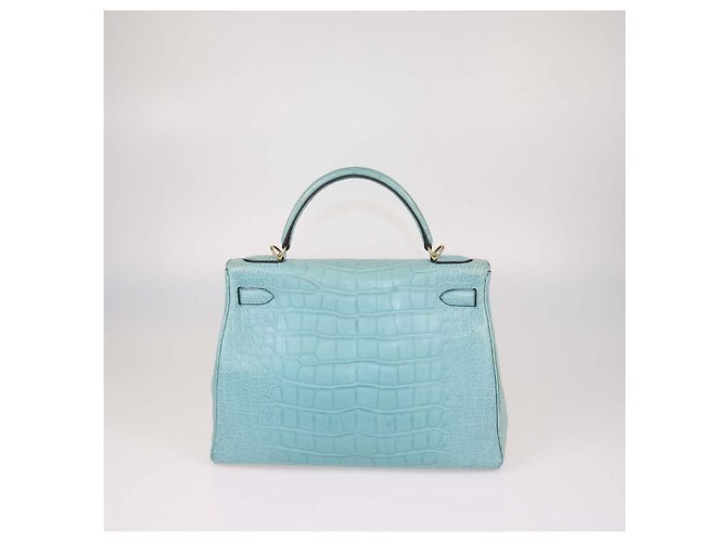 Hermès Borsa Kelly 32 Hermes Blue Saint-Cyr in Alligator Mississippi con Hardware Oro Blu chiaro - vista 3