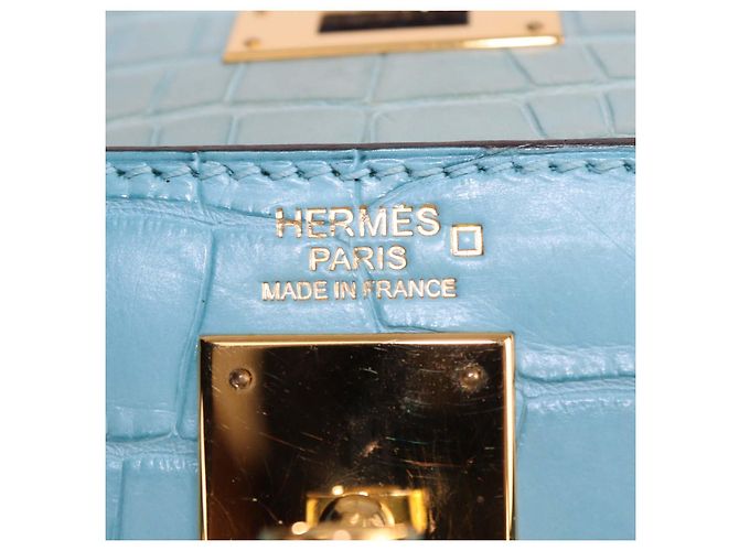 Hermès Borsa Kelly 32 Hermes Blue Saint-Cyr in Alligator Mississippi con Hardware Oro Blu chiaro - vista 8