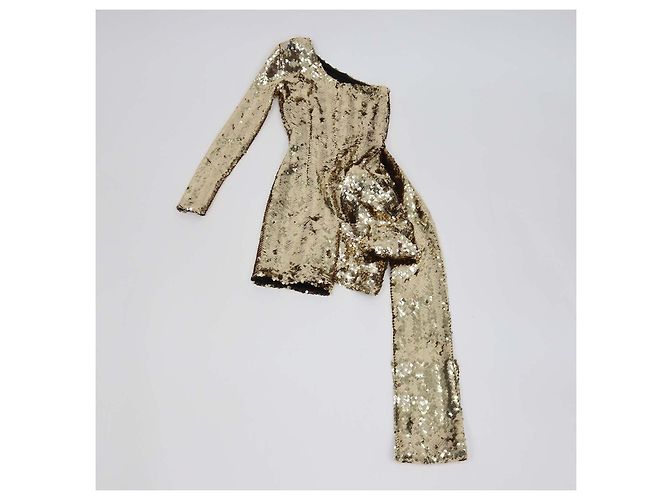 Autre Marque Nadine Merabi Gold Sequins Symmetrisch Drapiertes One Shoulder Mini Kleid Golden - Ansicht 2