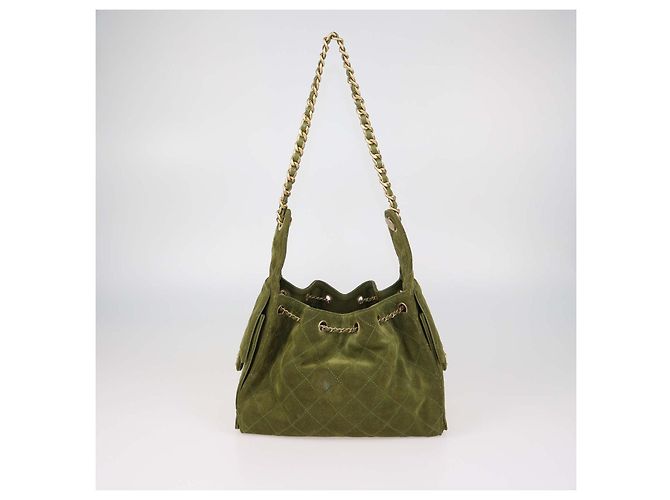Chanel Khaki Quilted Suede Small 25 Hobo Verde - vista 3