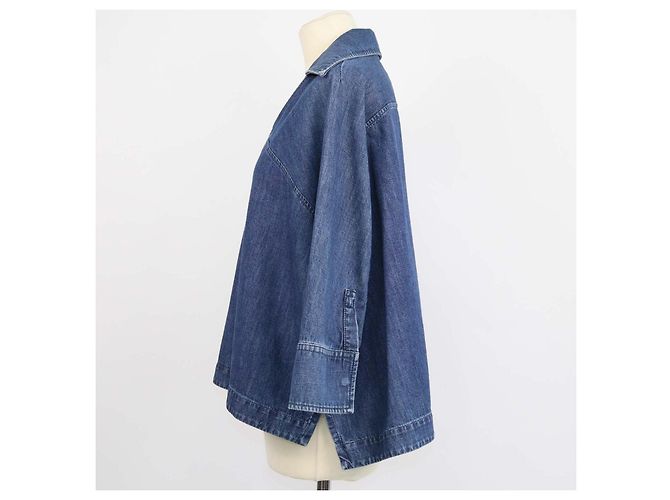 Top Valentino in denim blu, scollo a V e maniche tre quarti - vista 2