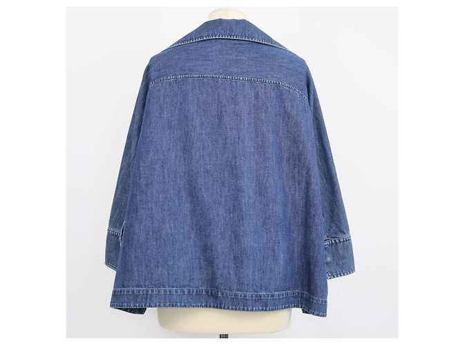 Top Valentino in denim blu, scollo a V e maniche tre quarti - vista 3